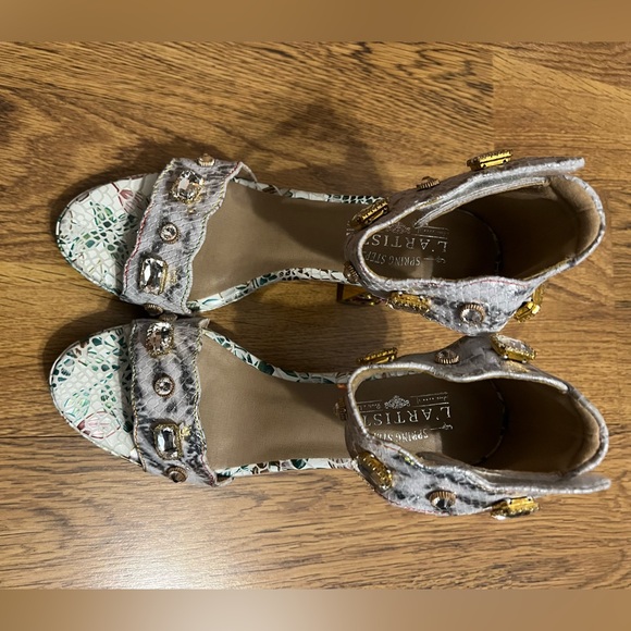 L'Artiste Jewel Strap Sandal Crystals Elegant Multicolor Embellished Heels 39/9 - Picture 3 of 8